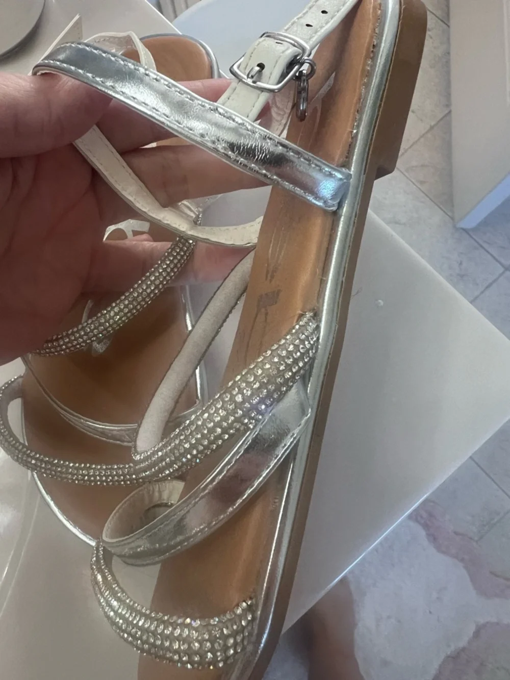 bebe Girls Silver Rhinestone Triple-Strap Sandals